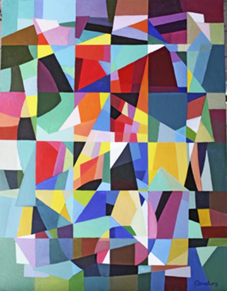 Wie Mosaike sind die Bilder von Alexander (Sascha) Ginsburg. Und so ist auch das Leben. Abendgebet. Acryl-Technik, 85 x 65 cm.