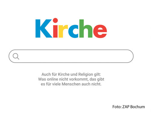 Ein Plakat weist darauf hin, dass die Kirche im Internet präsent sein muss